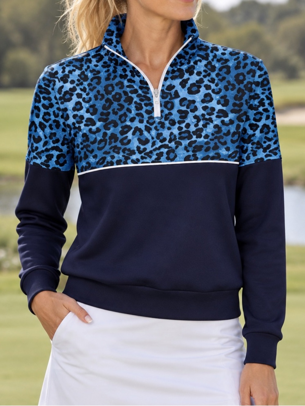 Acegolfs Wildlife Party 1/4 Zip Pullover Golf Sweatshirt Blue Size Medium